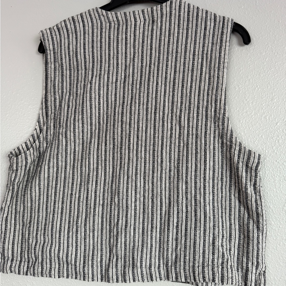 Eileen Fisher Linen Striped Button Vest Size L Minimalist Boho Chic Lagenlook - Picture 9 of 10